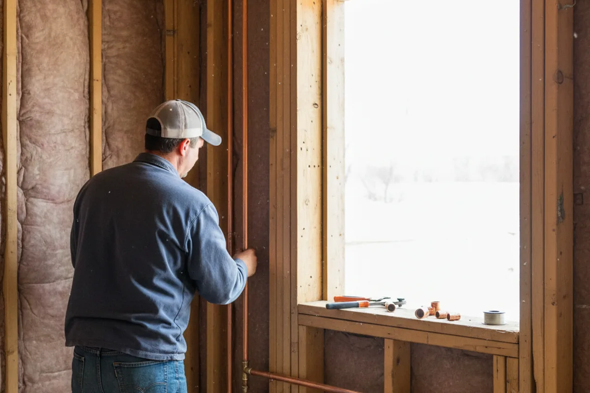 Licensed plumber running new copper supply lines in a Rumford home