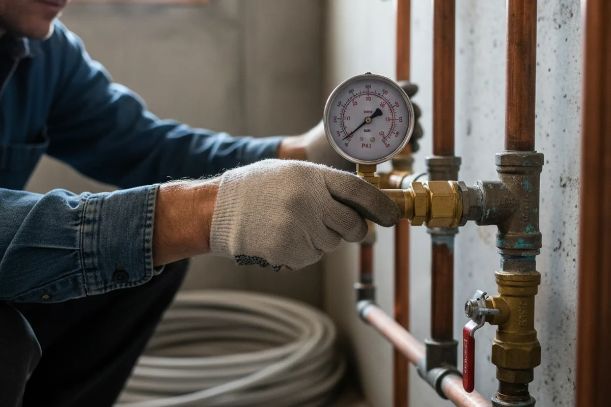 Pressure testing a repaired line during Water Line Repair in Rumford